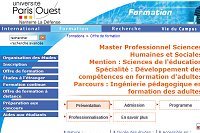 Master Professionnel, Sciences Humaines et Sociales, Mention : Sciences de l'éducation, Spécialité : Développement des compétences en formation d'adultes, Parcours : Ingénierie pédagogique en formation des adultes