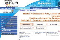 Master Professionnel Arts, Lettres et Langues Mention : Sciences du langage Spécialité : Français, langue étrangère