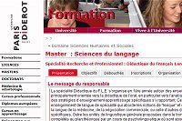 Master : Sciences du langage, Spécialité Recherche et Professionnel : Didactique du Français Langue Etrangère (DFLE)